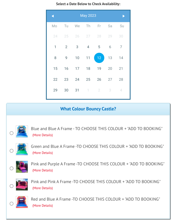 Choose the colour of your bouncy castle